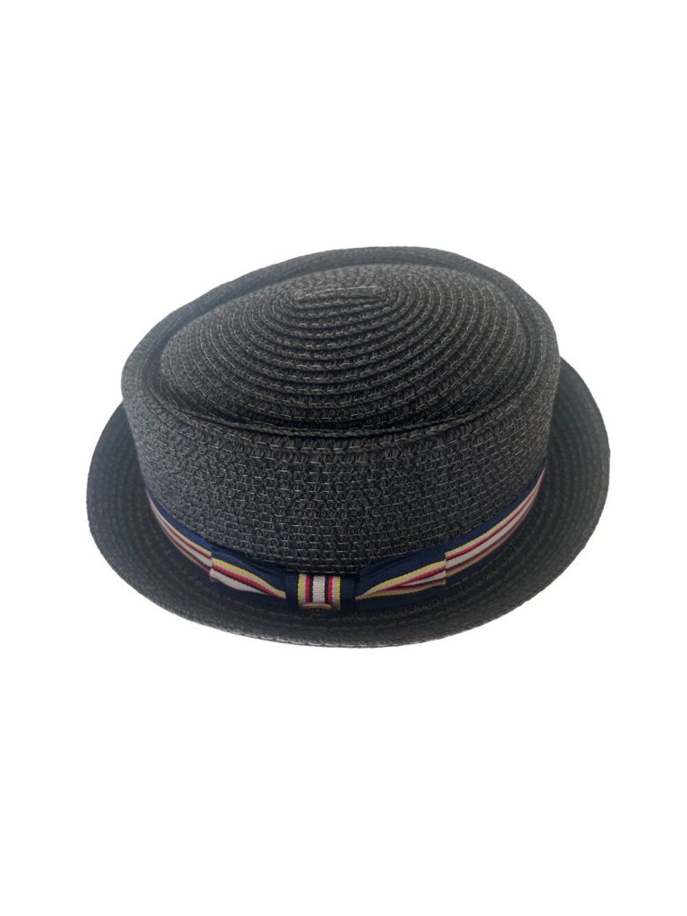 Epoch Black Straw Porkpie Hat With Multicolor Band